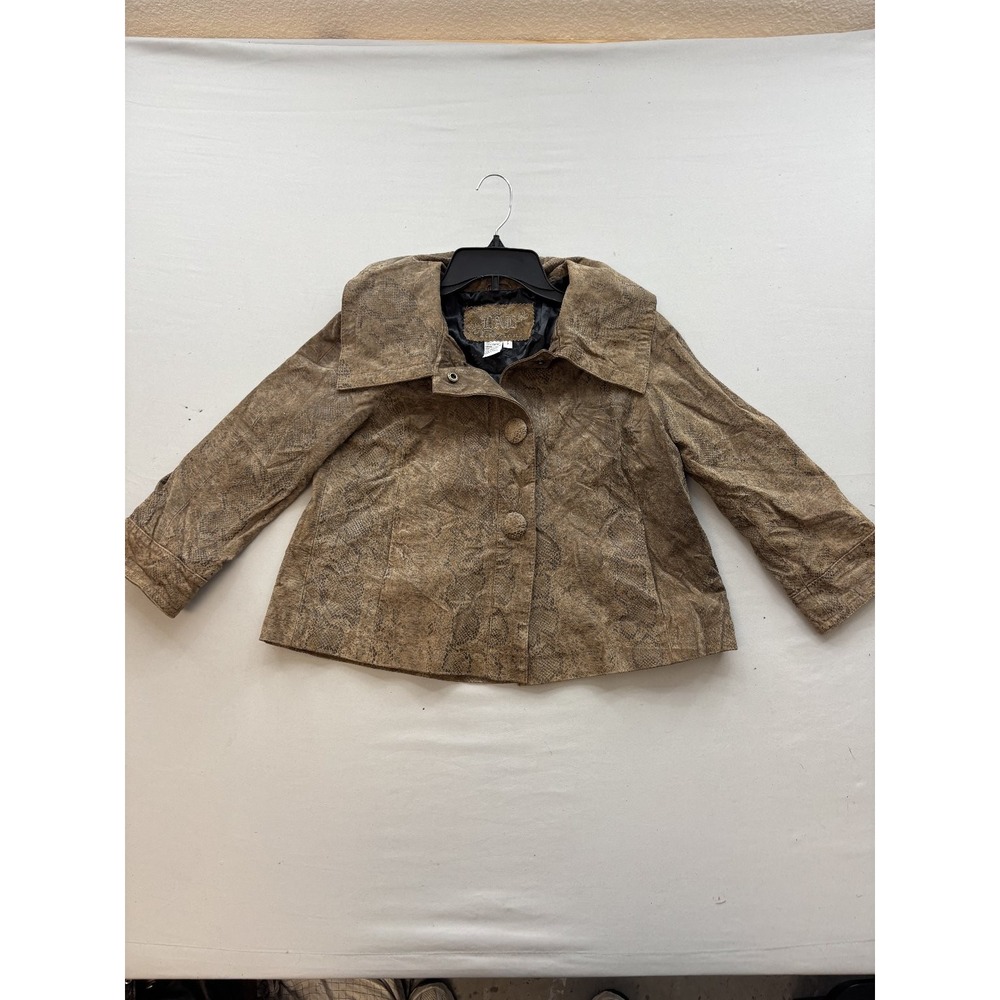 TAT Live a Little Womens Brown Snake Print Leather Swing Jacket Coat 6138S S